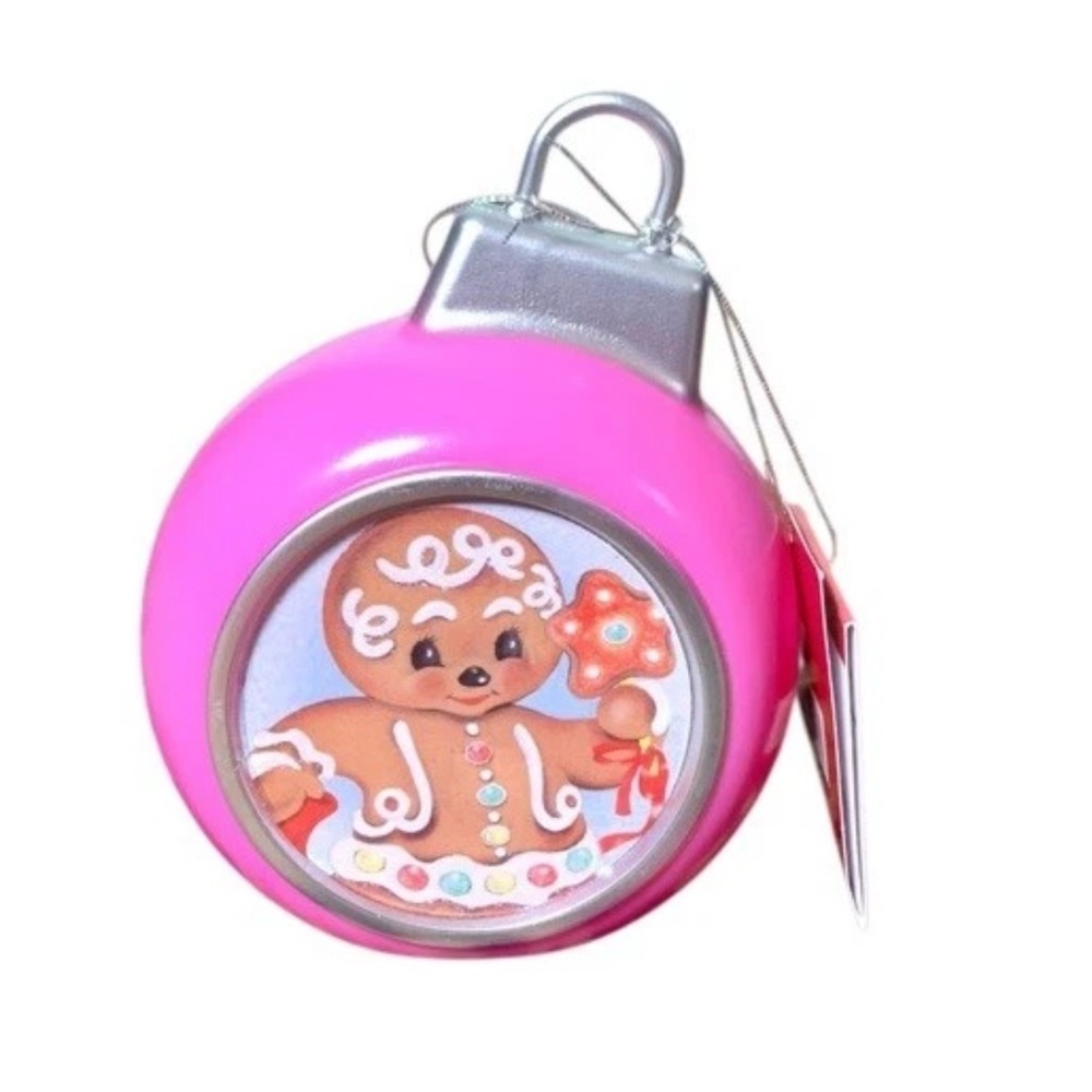 Pink Gingerbread Holiday Ornament 5” Retro Mr. Christmas Mini Blow Mold Lighted
